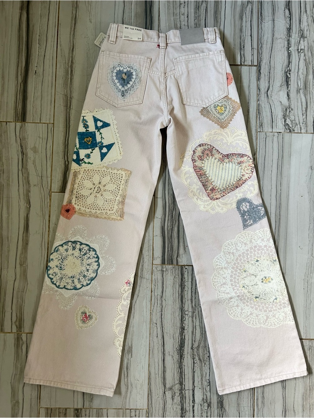 NWT We The Free Tinsley Printed Jeans in Illusions Heirloom Ivory - Picture 6 of 16